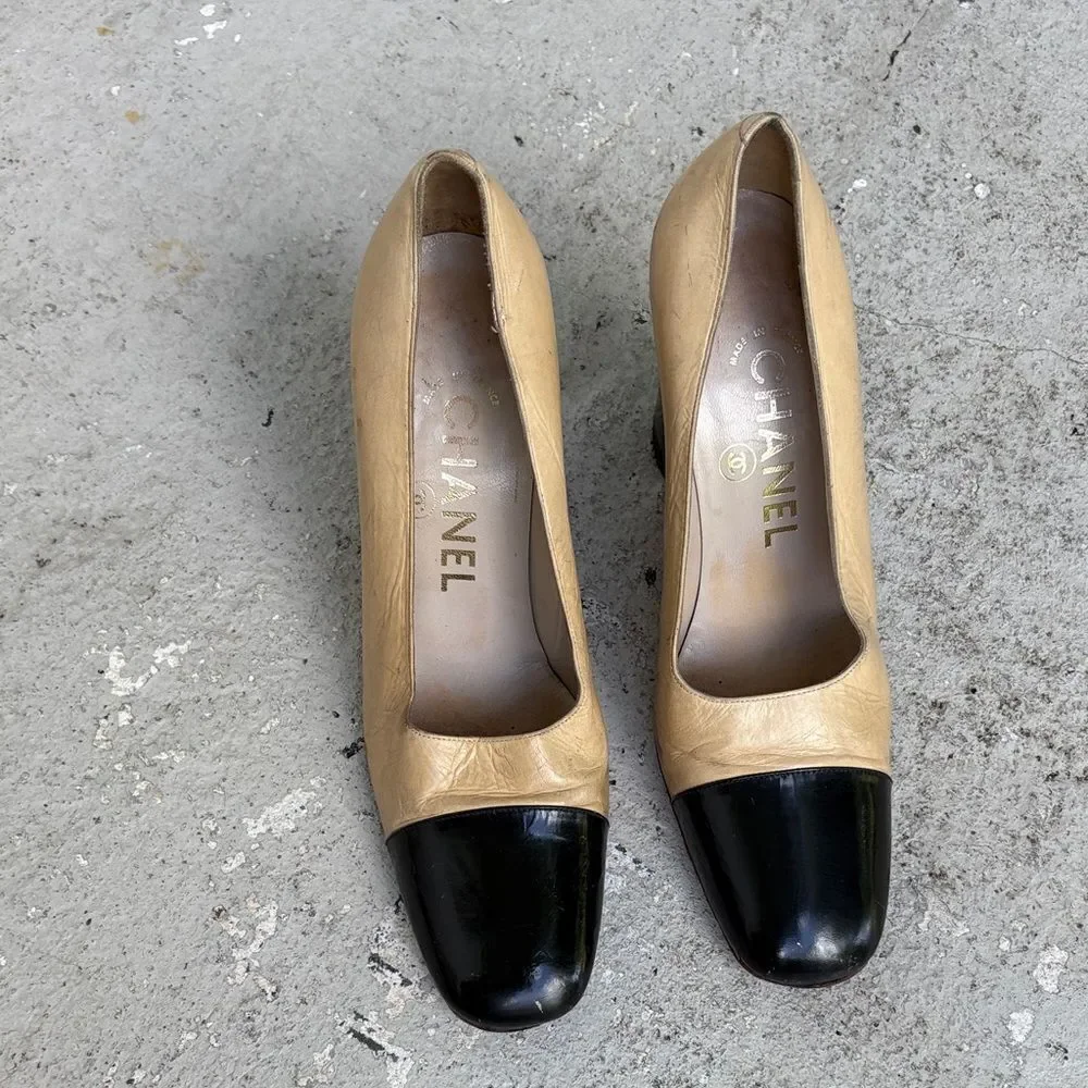 Vintage tan and black Chanel heels